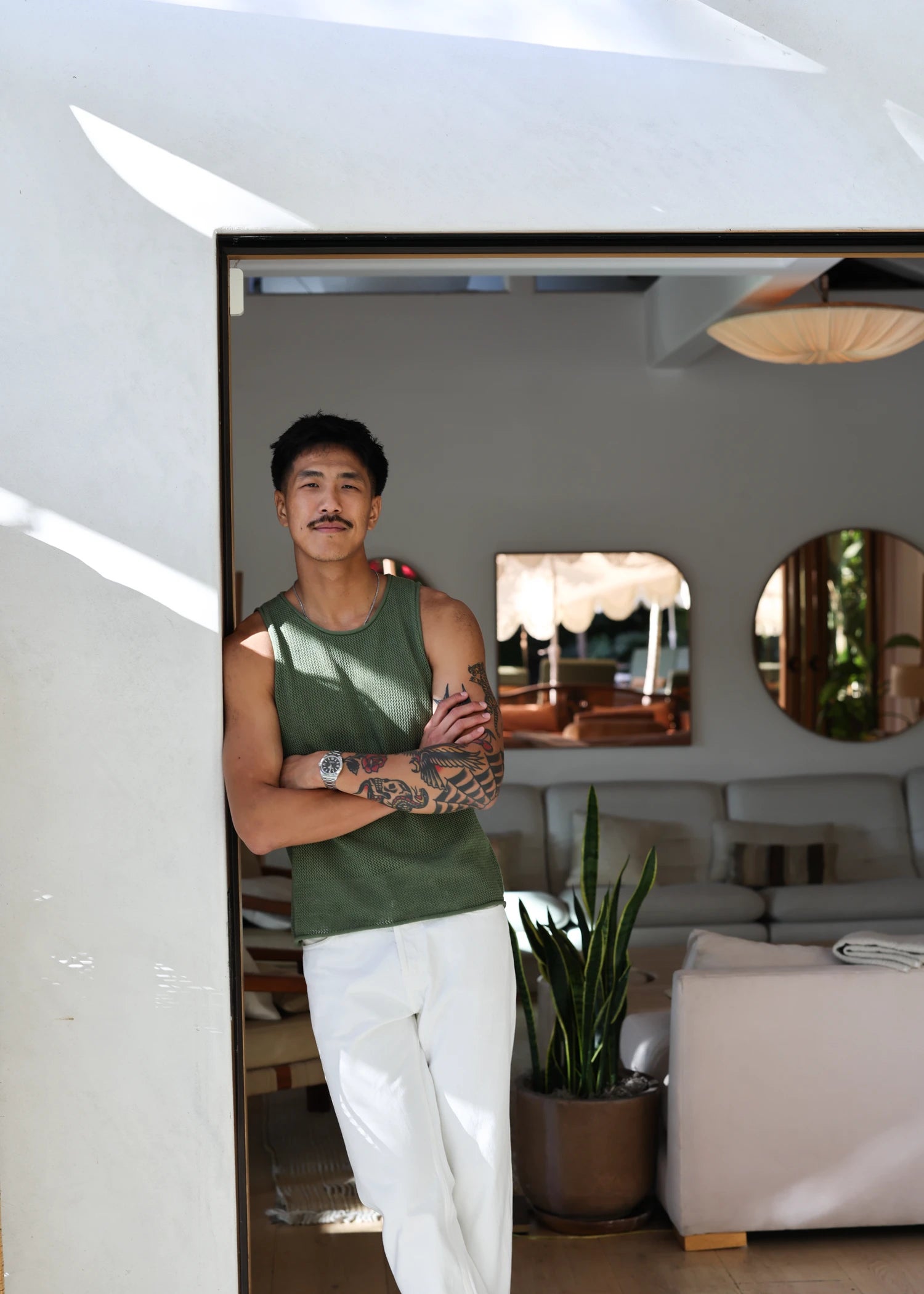 Linen Crochet Stitch Tank - Cactus Green