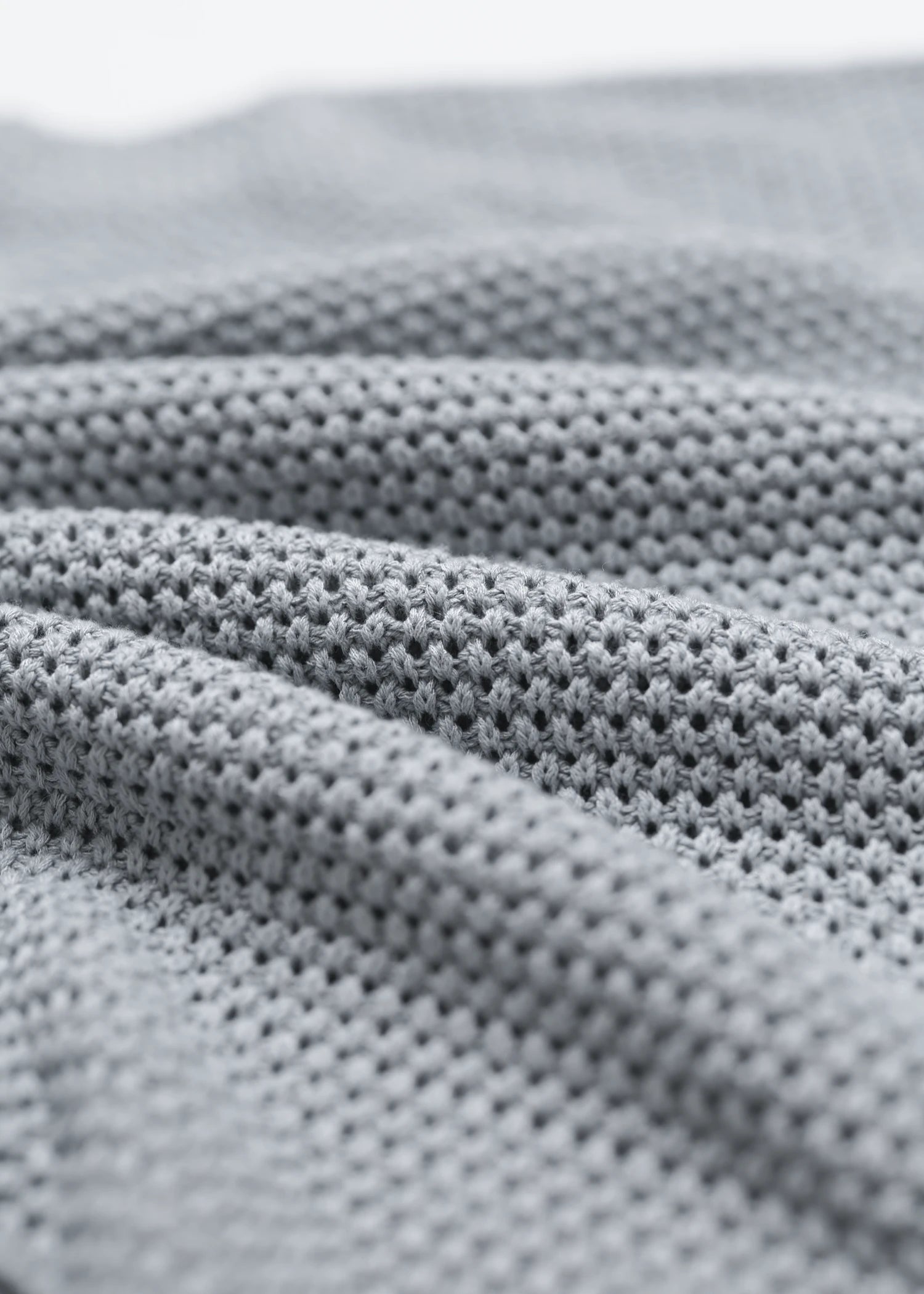 Linen Open Collar Crochet Polo - Powder Blue