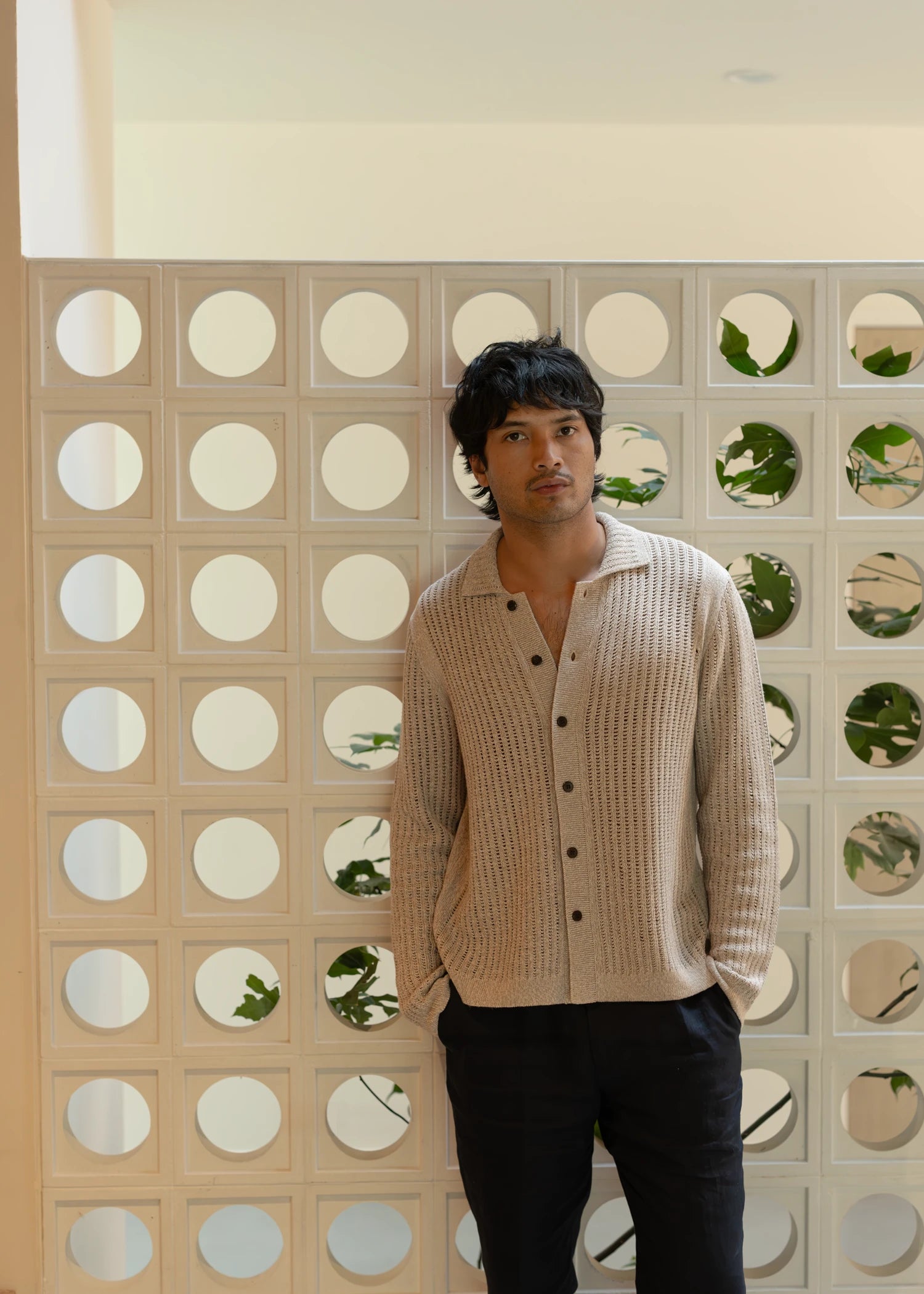 Linen Open Knit Shirt - Sand