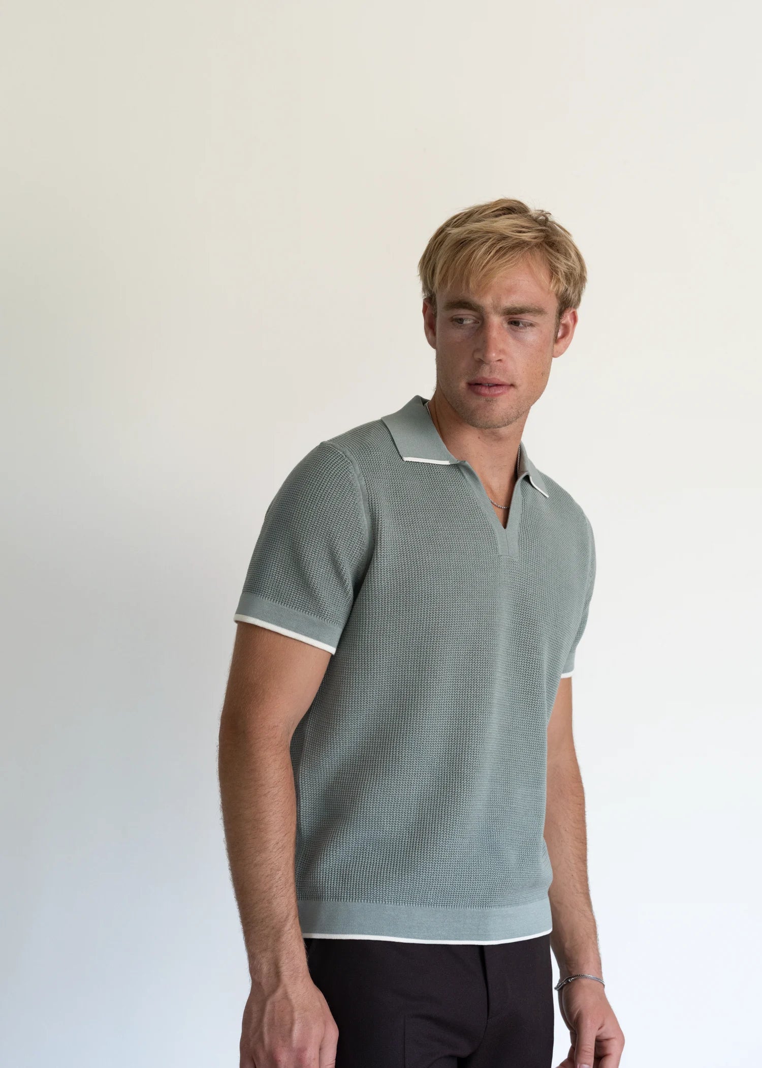 Mercer Cotton Open Collar Polo - Dusty Blue