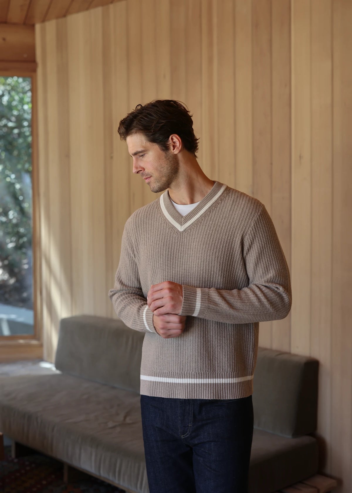 Light Merino V-Neck Sweater - Sand Beige