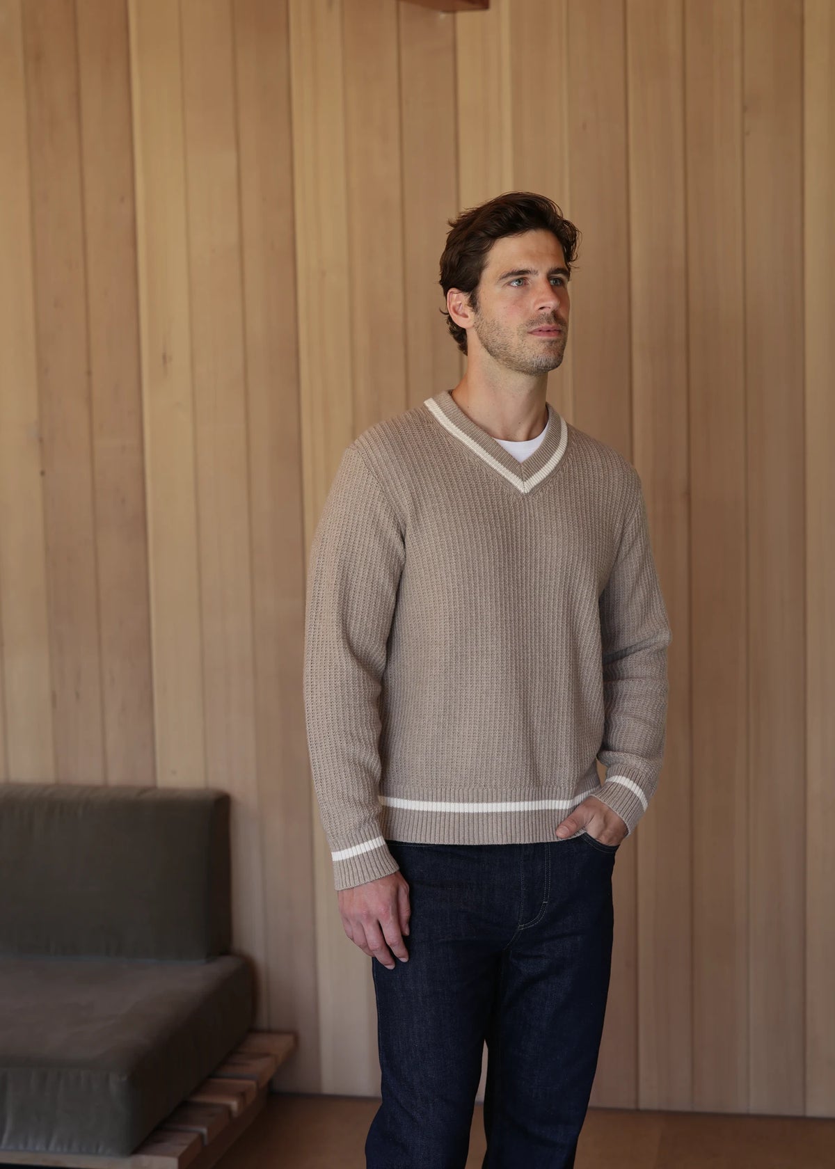 Light Merino V-Neck Sweater - Sand Beige