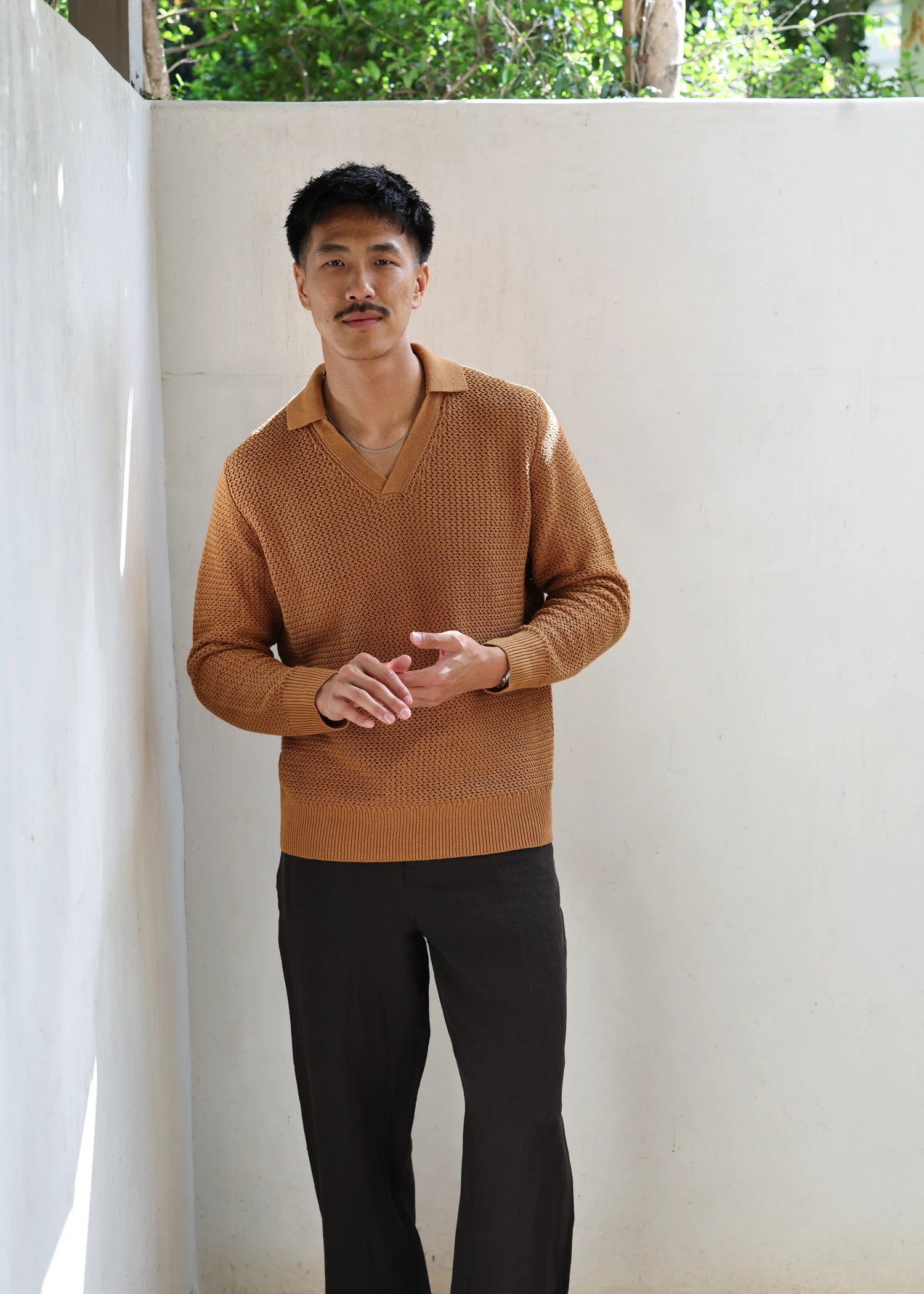 Linen Open Knit Pullover - Amber