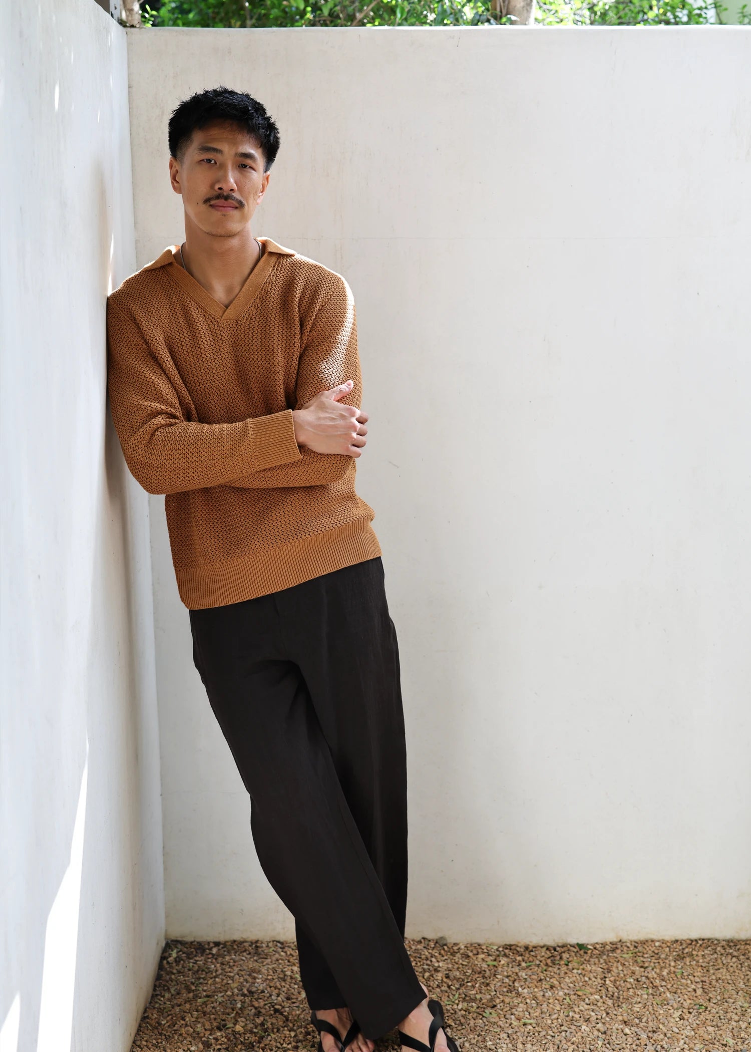 Linen Open Knit Pullover - Amber