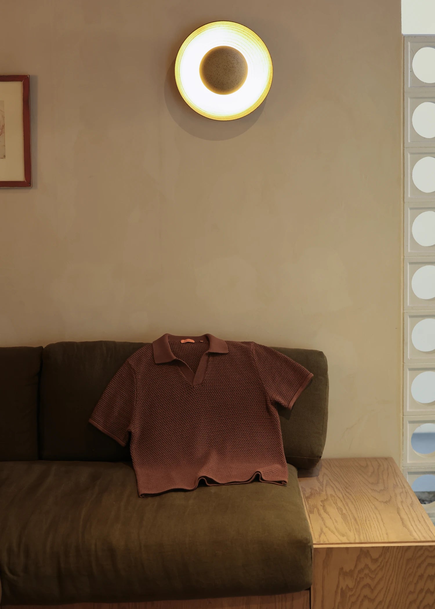 Linen Open Collar Crochet Polo - Rust Brown