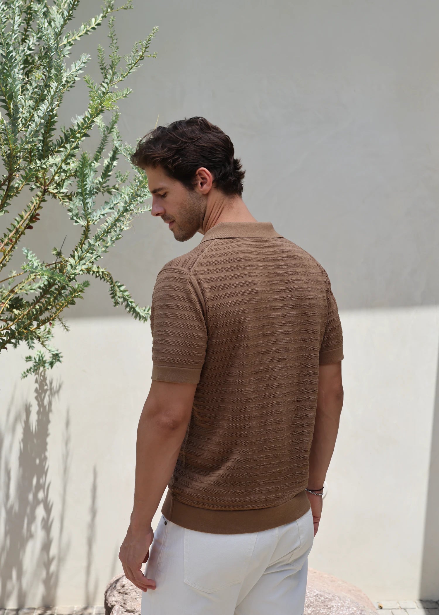 Mulberry Silk Tonal Stripe Polo - Stone