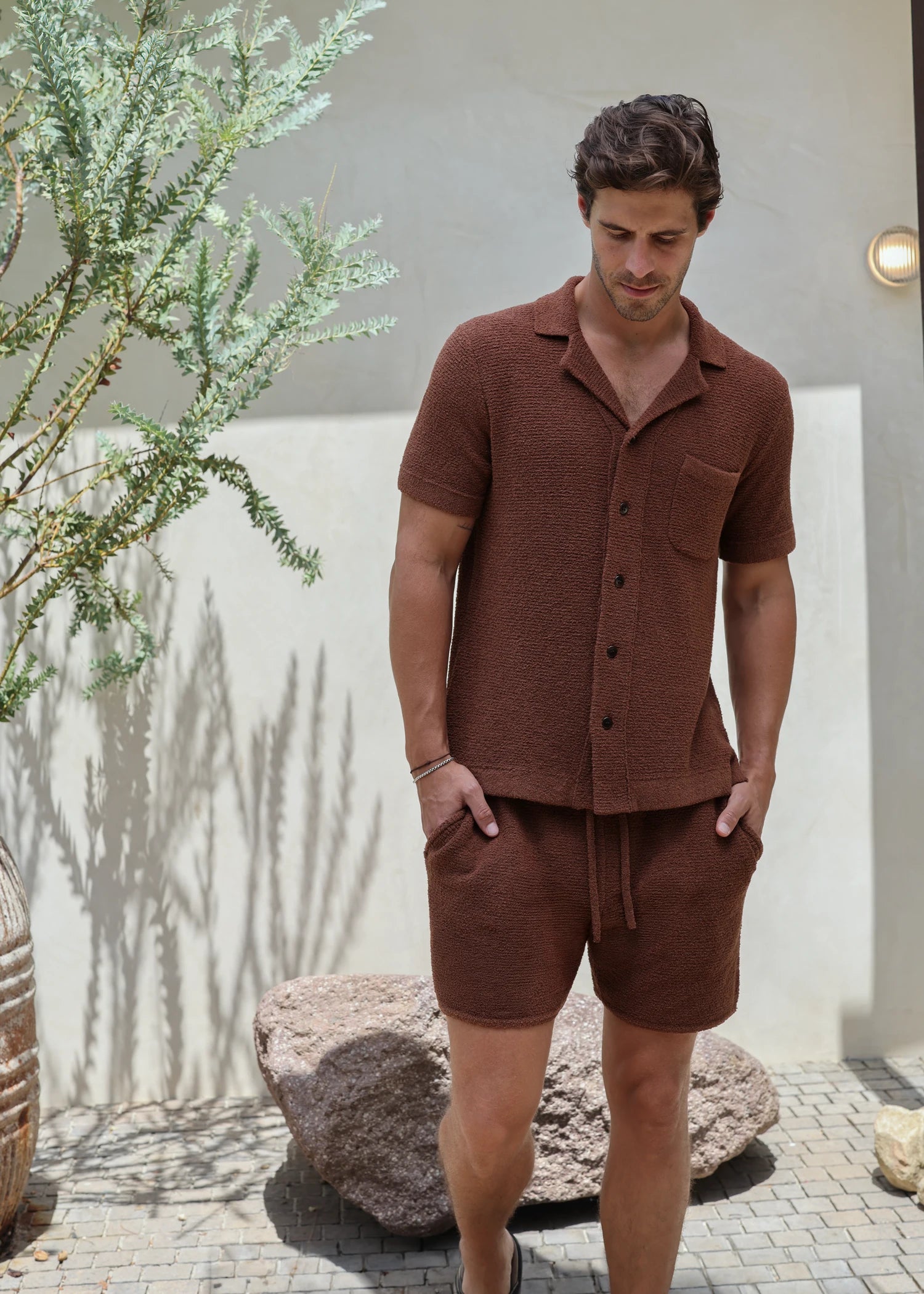 Loop Knit Terry Cabana Shirt - Rust Brown