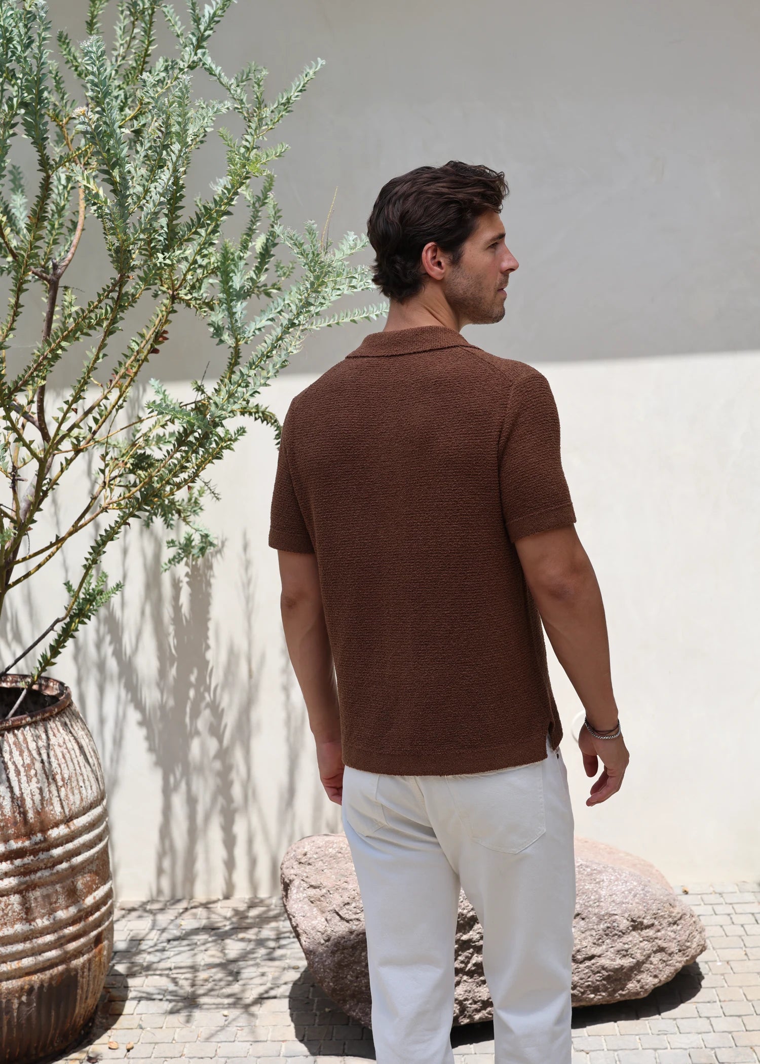 Loop Knit Terry Cabana Shirt - Rust Brown