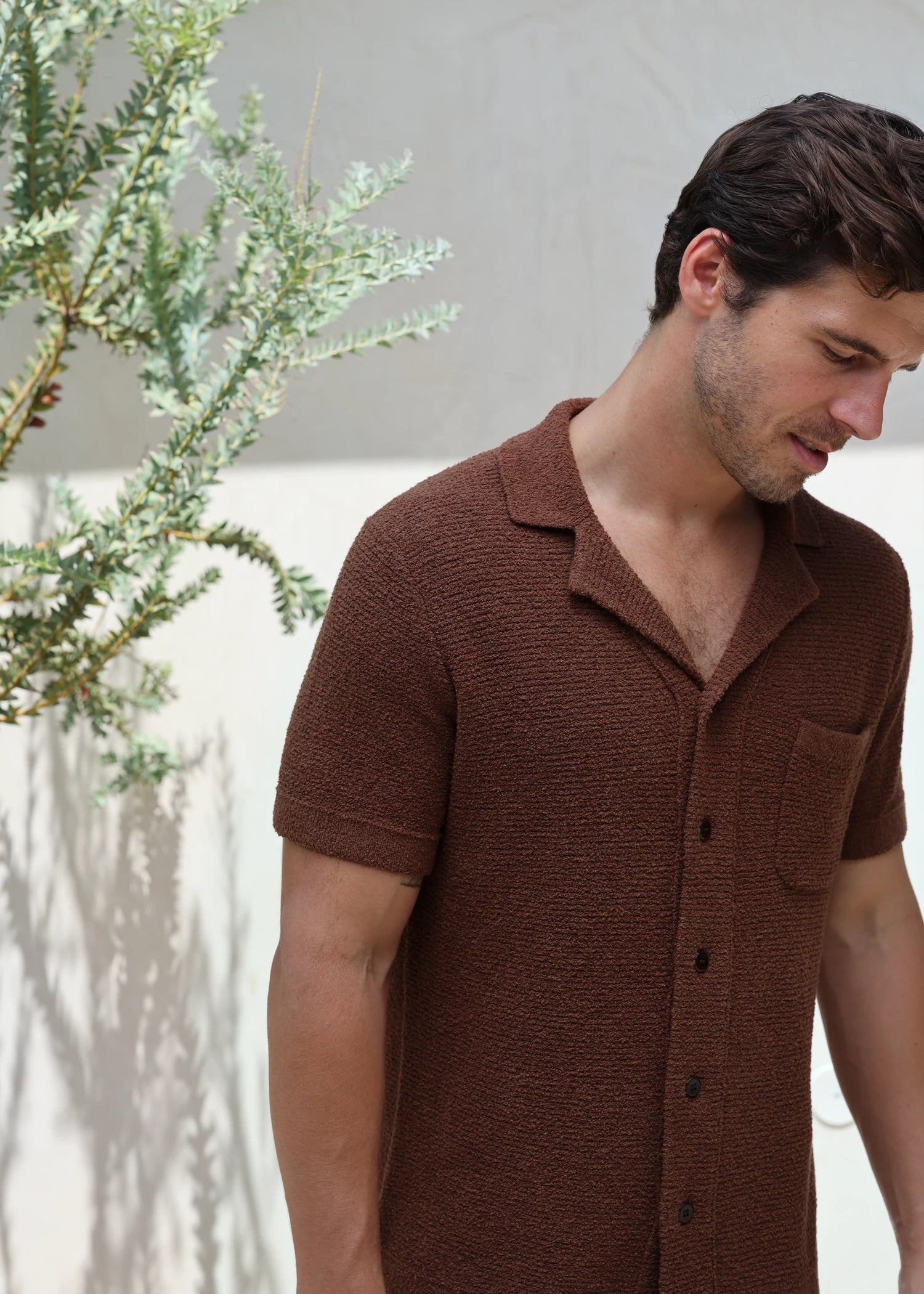 Loop Knit Terry Cabana Shirt - Rust Brown