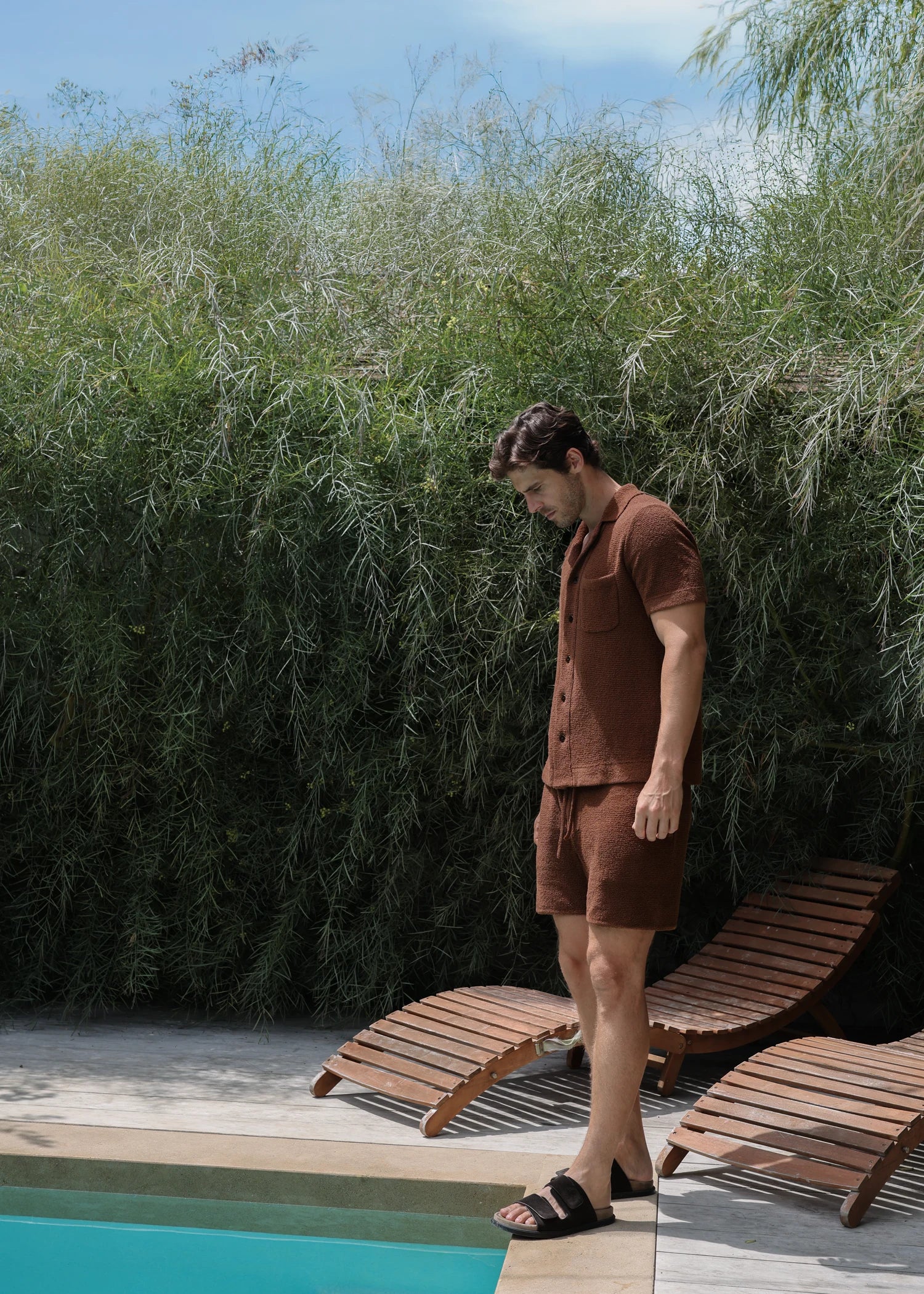 Loop Knit Terry Cabana Shirt - Rust Brown