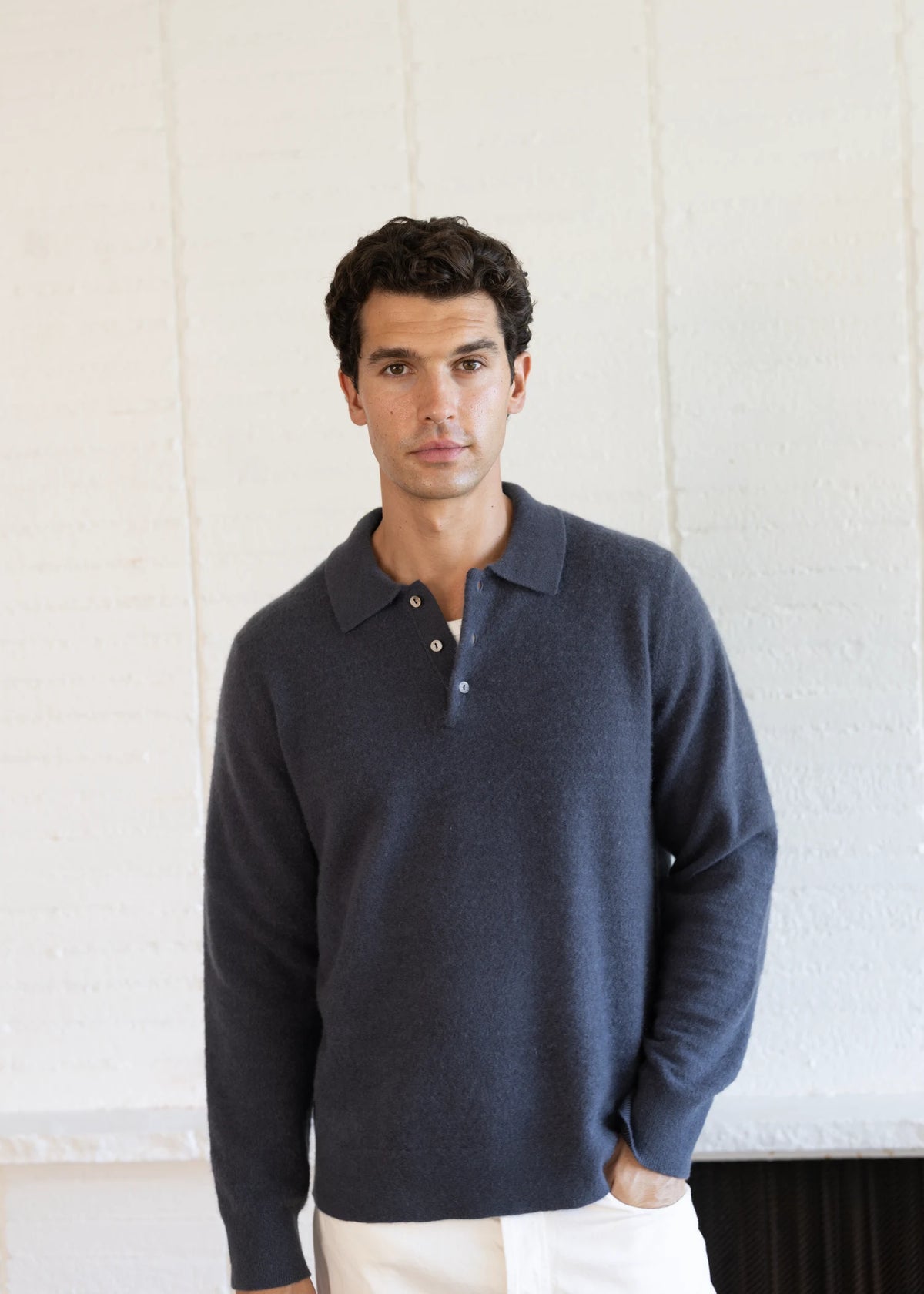 Cashmere Polo Sweater - Washed Navy