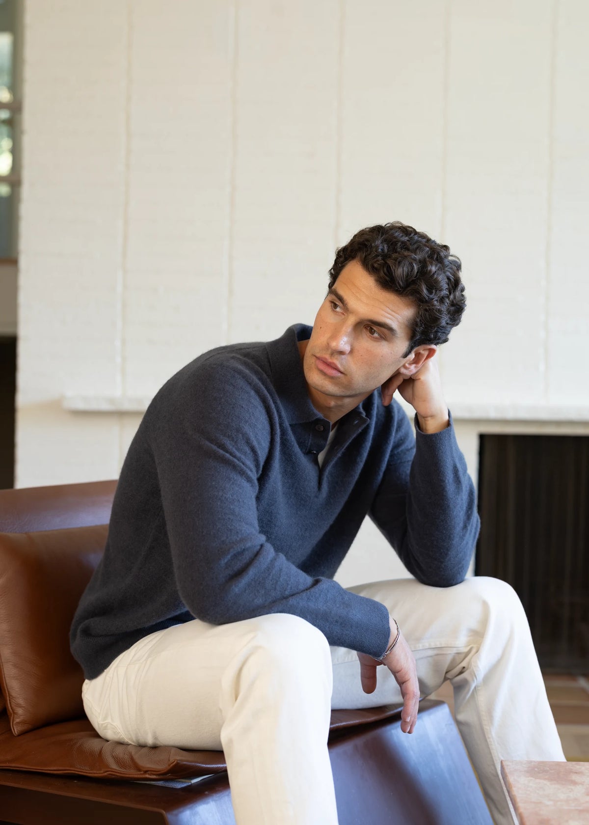 Cashmere Polo Sweater - Washed Navy