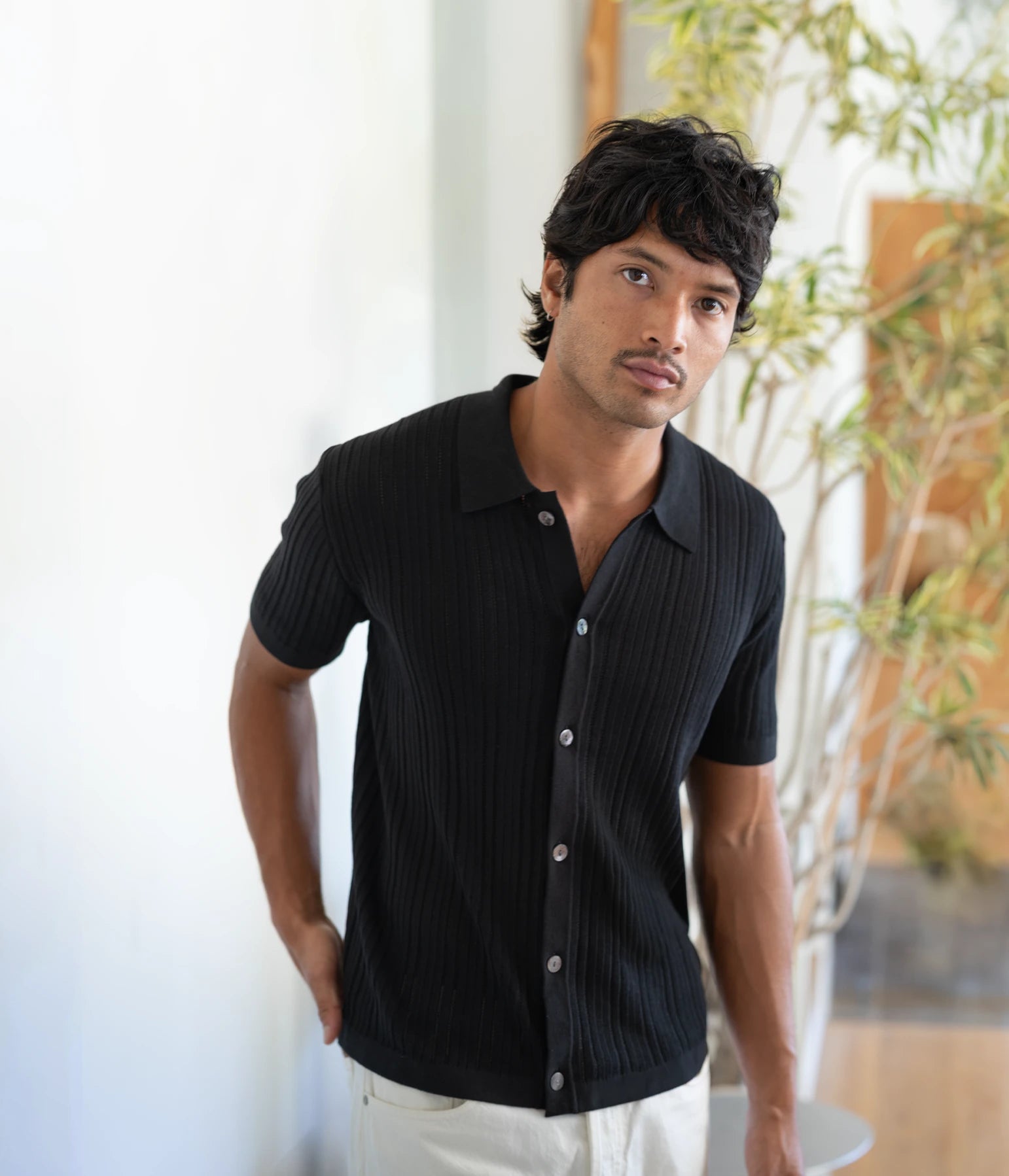 Uncle purl black silk polo shirt