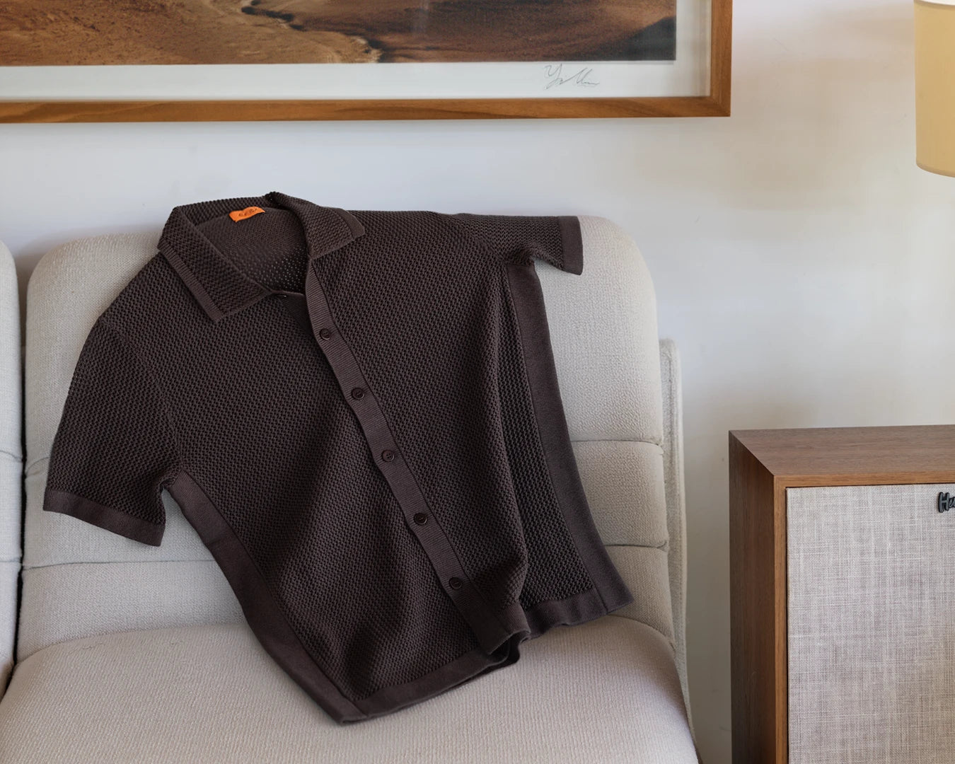 Uncle Purl brown crochet summer linen shirt